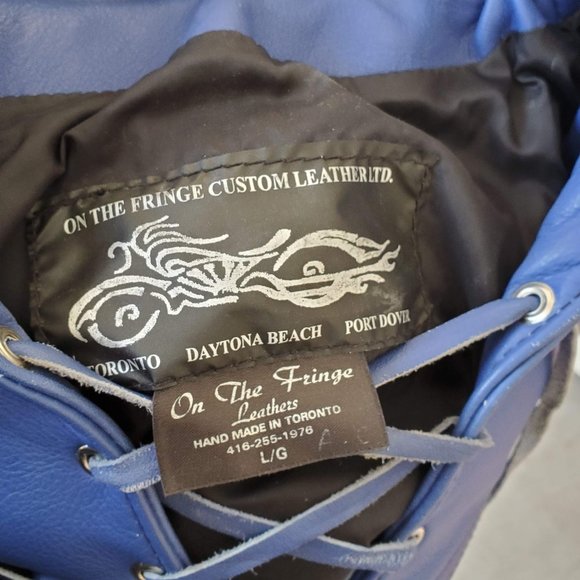 Leather Fringe Jacket Handmade Urban Cowboy Biker Lace Front - Picture 10 of 10